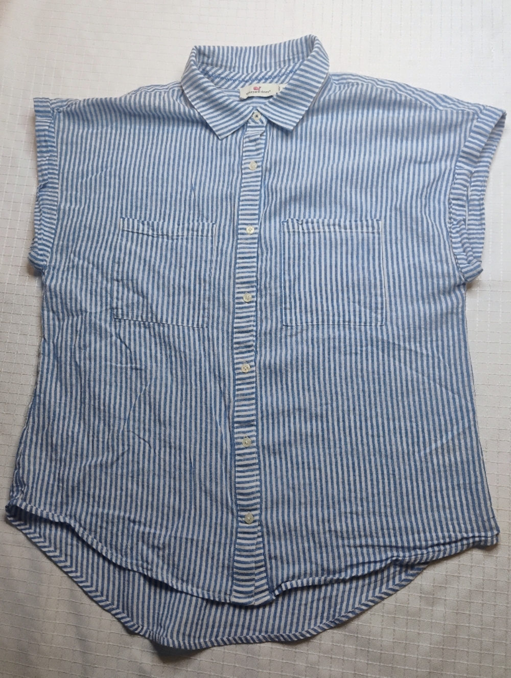 Vineyard Vines Blue and White Striped Short-Sleeve Button-Down Shirt